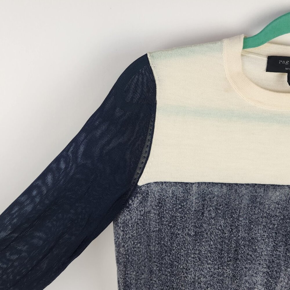 Rag & Bone Wool Blend Colorblock Mixed Media Knit Crewneck Sweater sz S - Picture 5 of 10